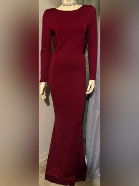 Long-Sleeve Burgundy Maxi Bodycon Dress